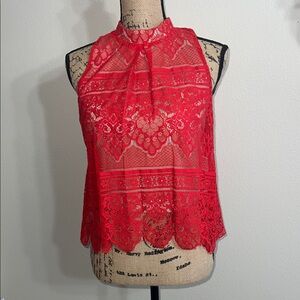 love, Fire Red Lace Halter Top